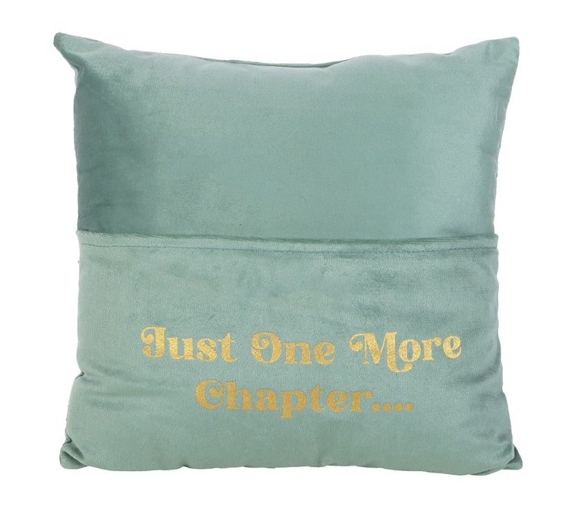 ‘Just one more chapter’ Book pocket cushion