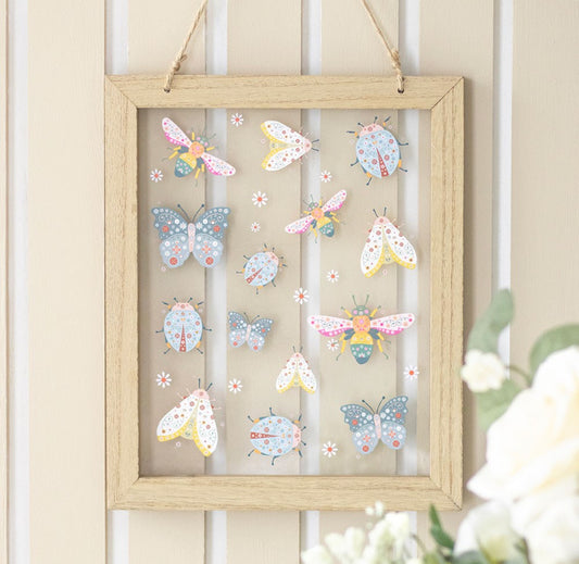 FLORAL BUG PRINT GLASS WALL HANGING