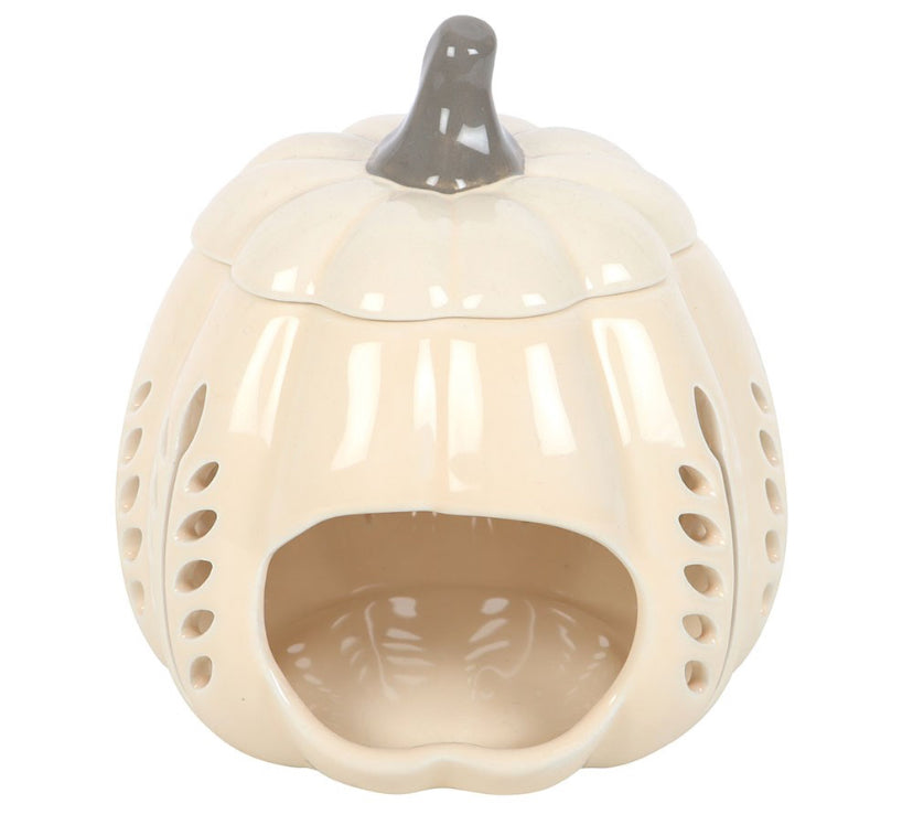 Cream leaf cut out pumpkin burner
