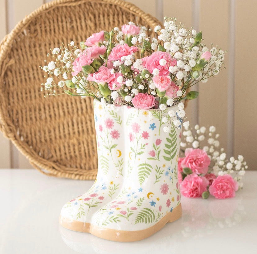 Floral print Welly boot planter.