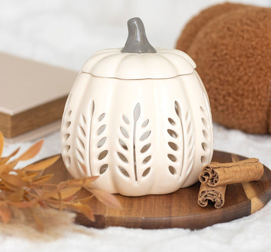 Cream leaf cut out pumpkin burner