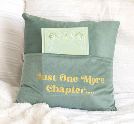 ‘Just one more chapter’ Book pocket cushion