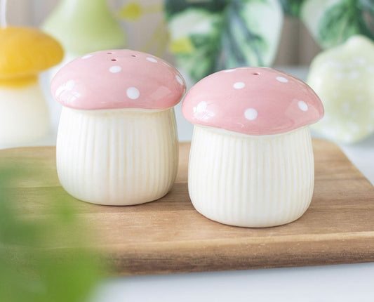 Pink Mushroom Salt & Pepper Shakers
